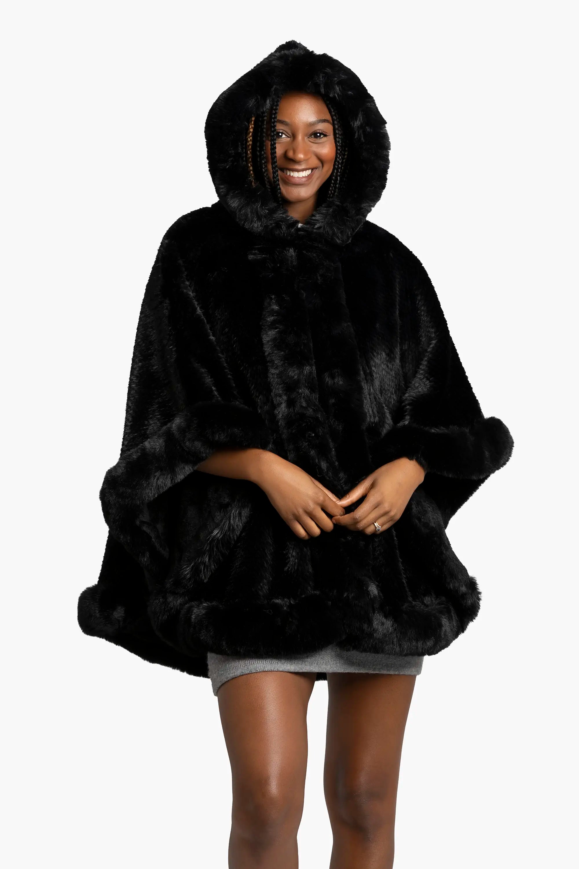 Midnight Plush Hooded Poncho