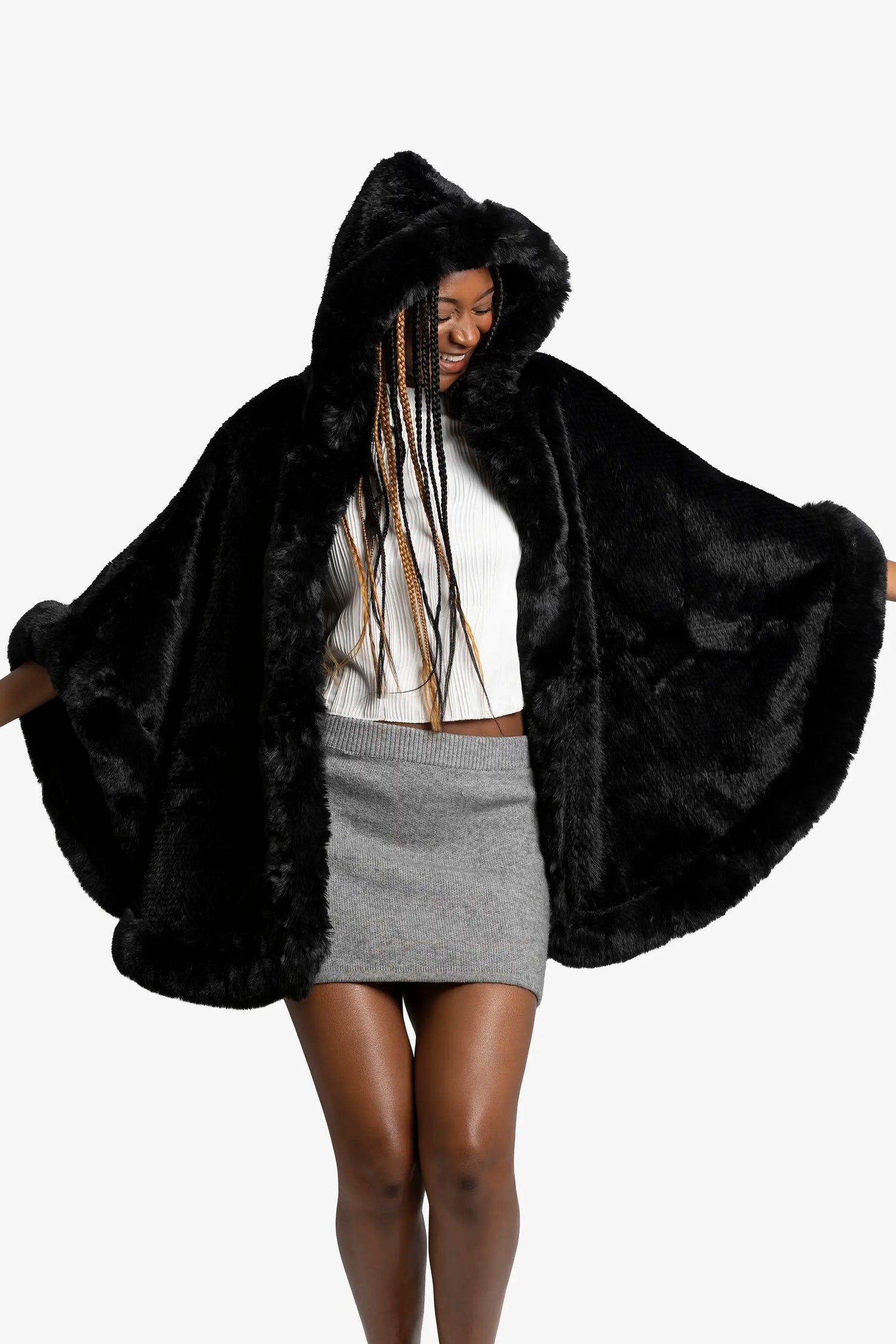 Midnight Plush Hooded Poncho