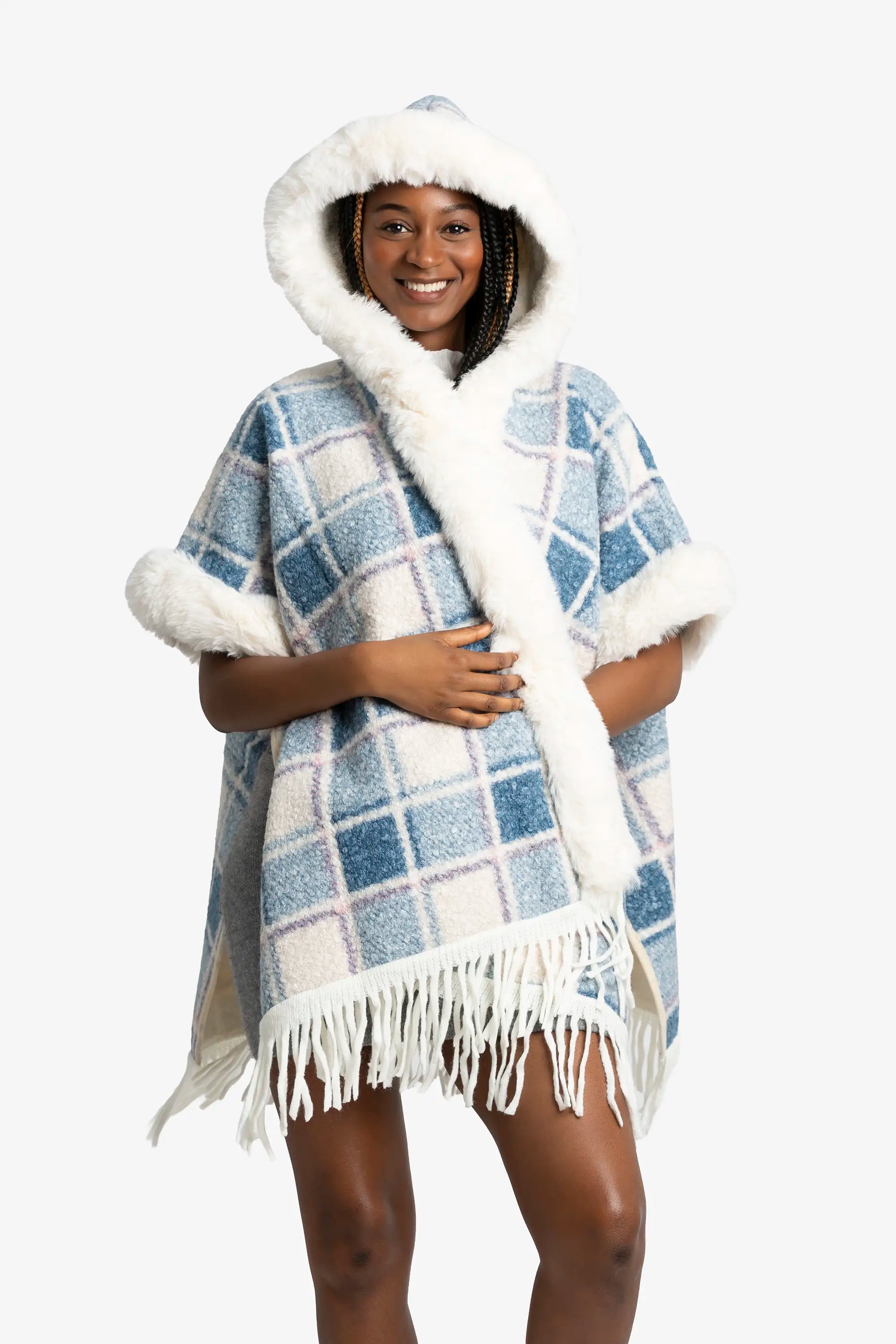 Frosted Blue Check Poncho