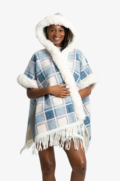 Frosted Blue Check Poncho