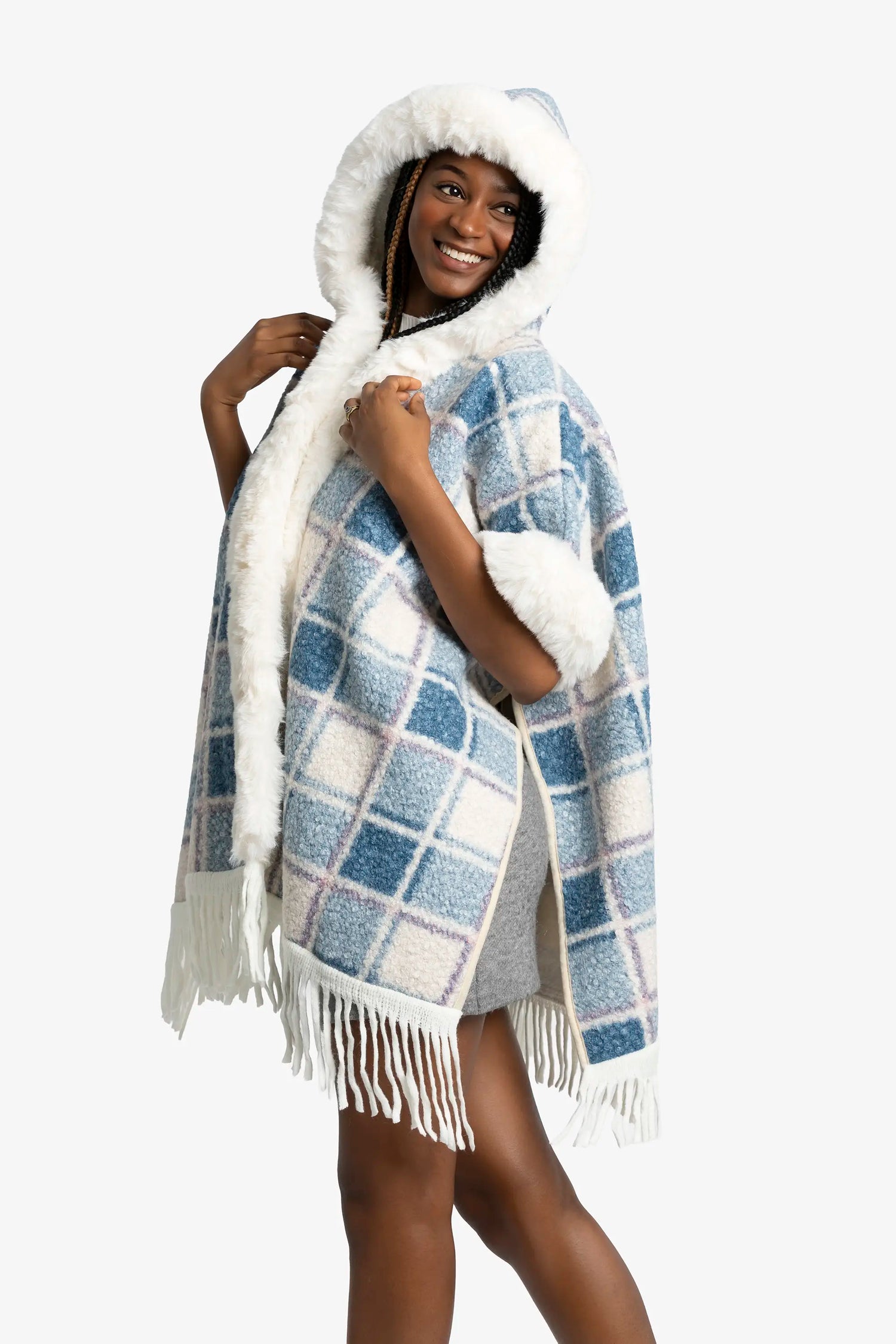Frosted Blue Check Poncho