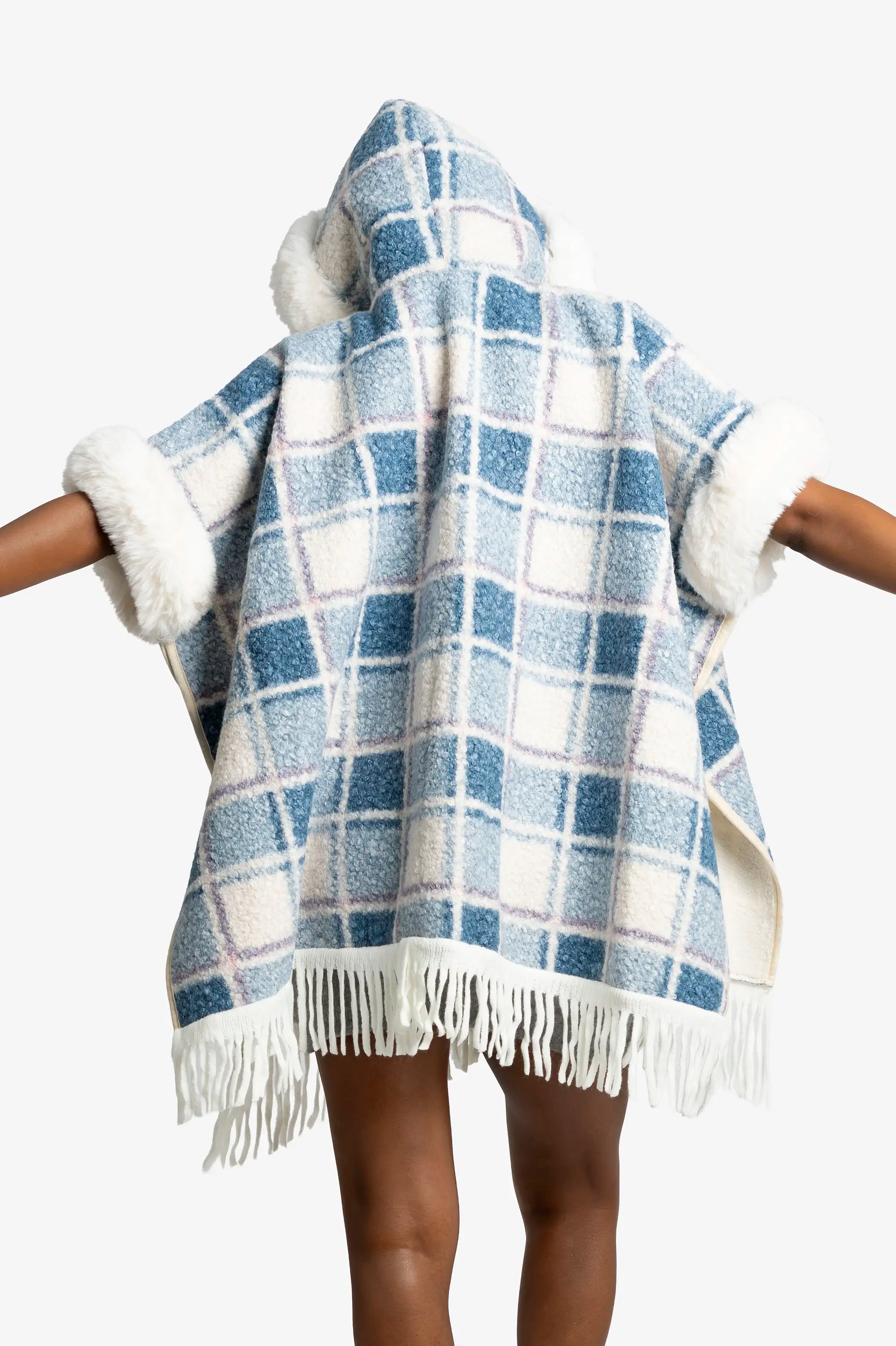 Frosted Blue Check Poncho