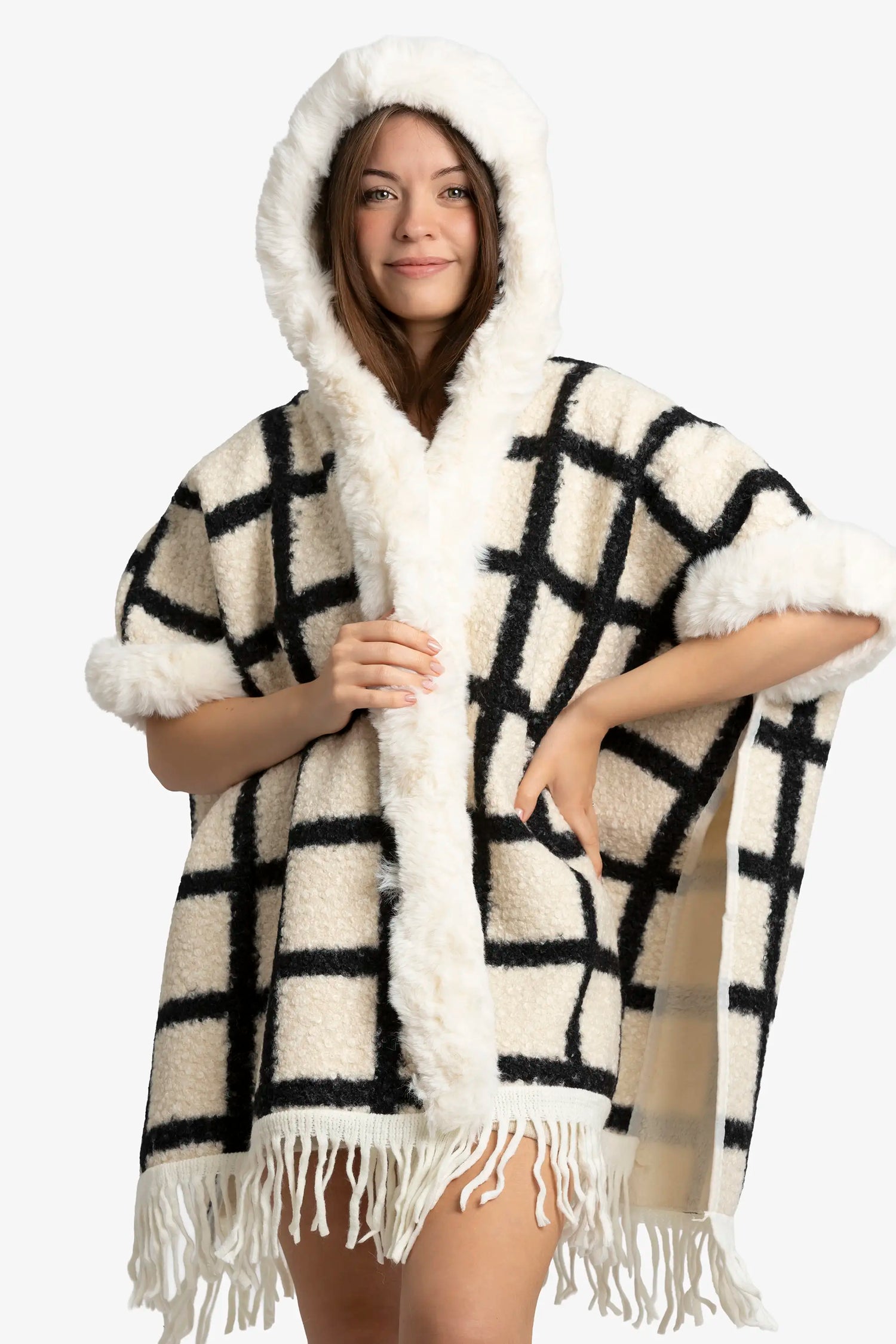 Modern Grid Cozy Poncho