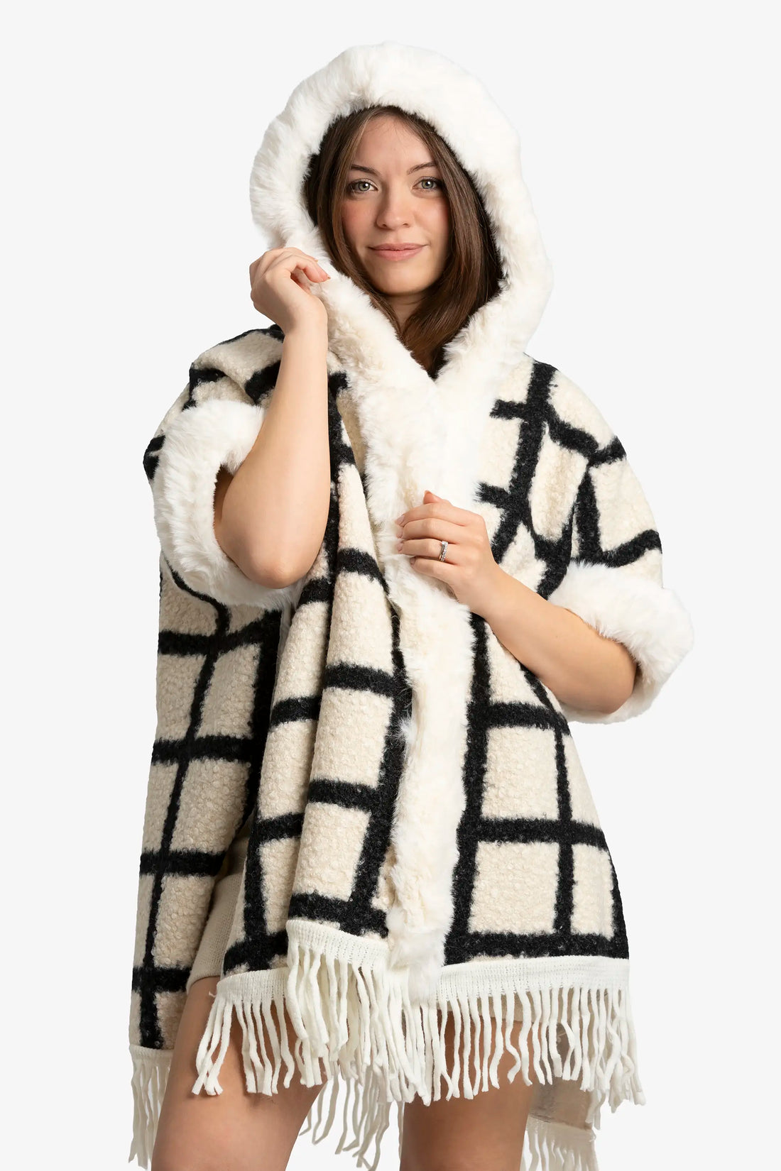 Modern Grid Cozy Poncho