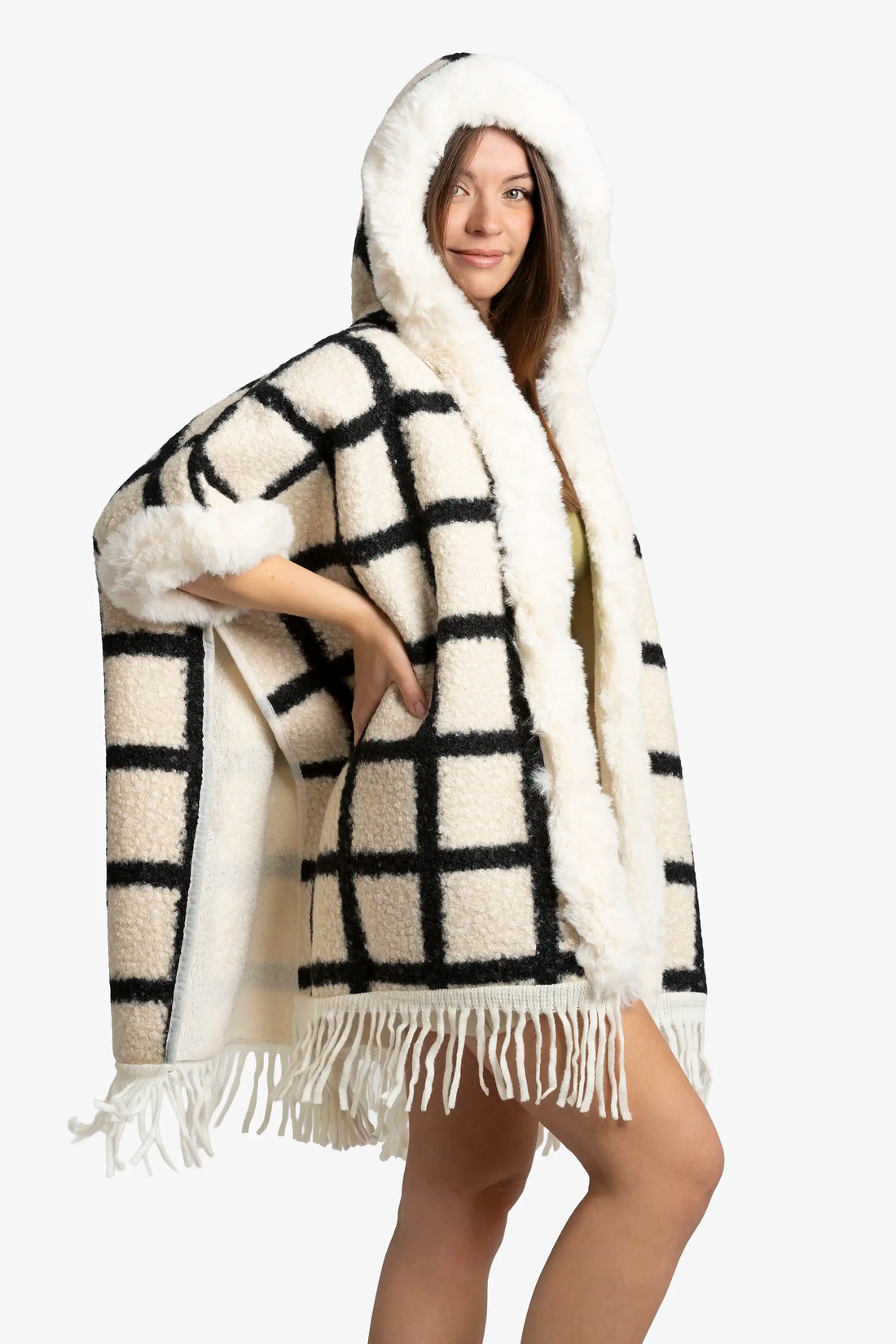 Modern Grid Cozy Poncho